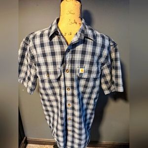 Carhartt Men's Medium, Blue Plaid Relaxed Fit Button-Up Shirt